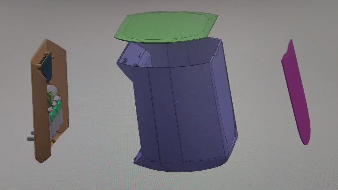 PlantMate 3D CAD design model showing automatic plant watering system components and Swiss engineering precision